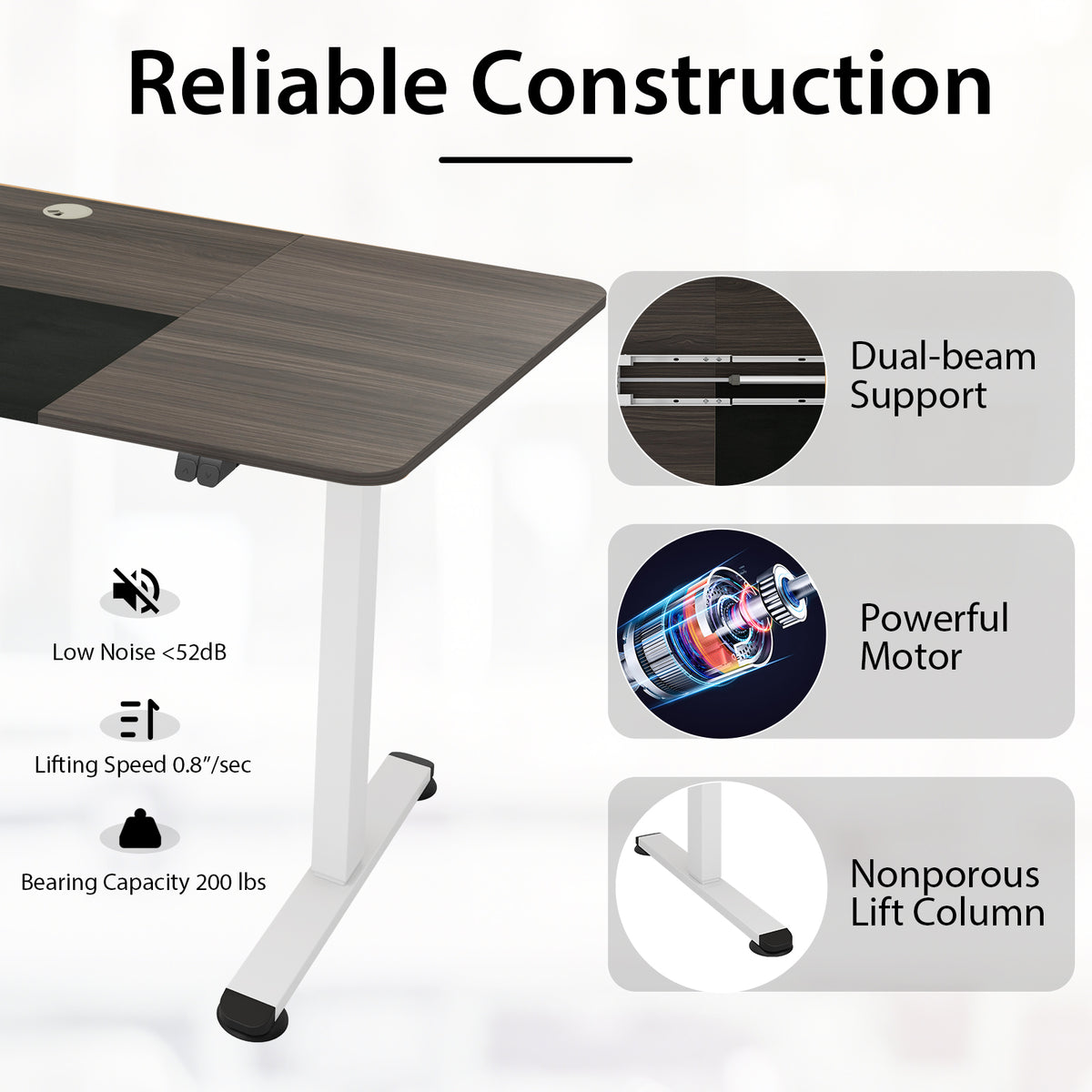 55 Inch Electric Height Adjustable Office Desk with Hook-Dark Gray-Standing Desks-DECOROLALA