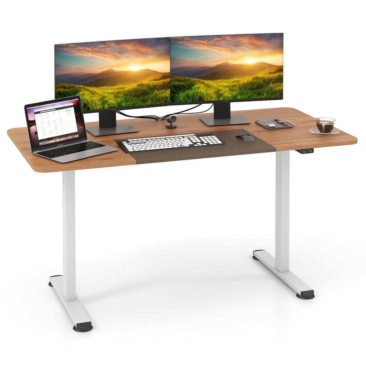 55 Inch Electric Standing Desk Adjustable with Cable Management Hole-Beige-Standing Desks-DECOROLALA