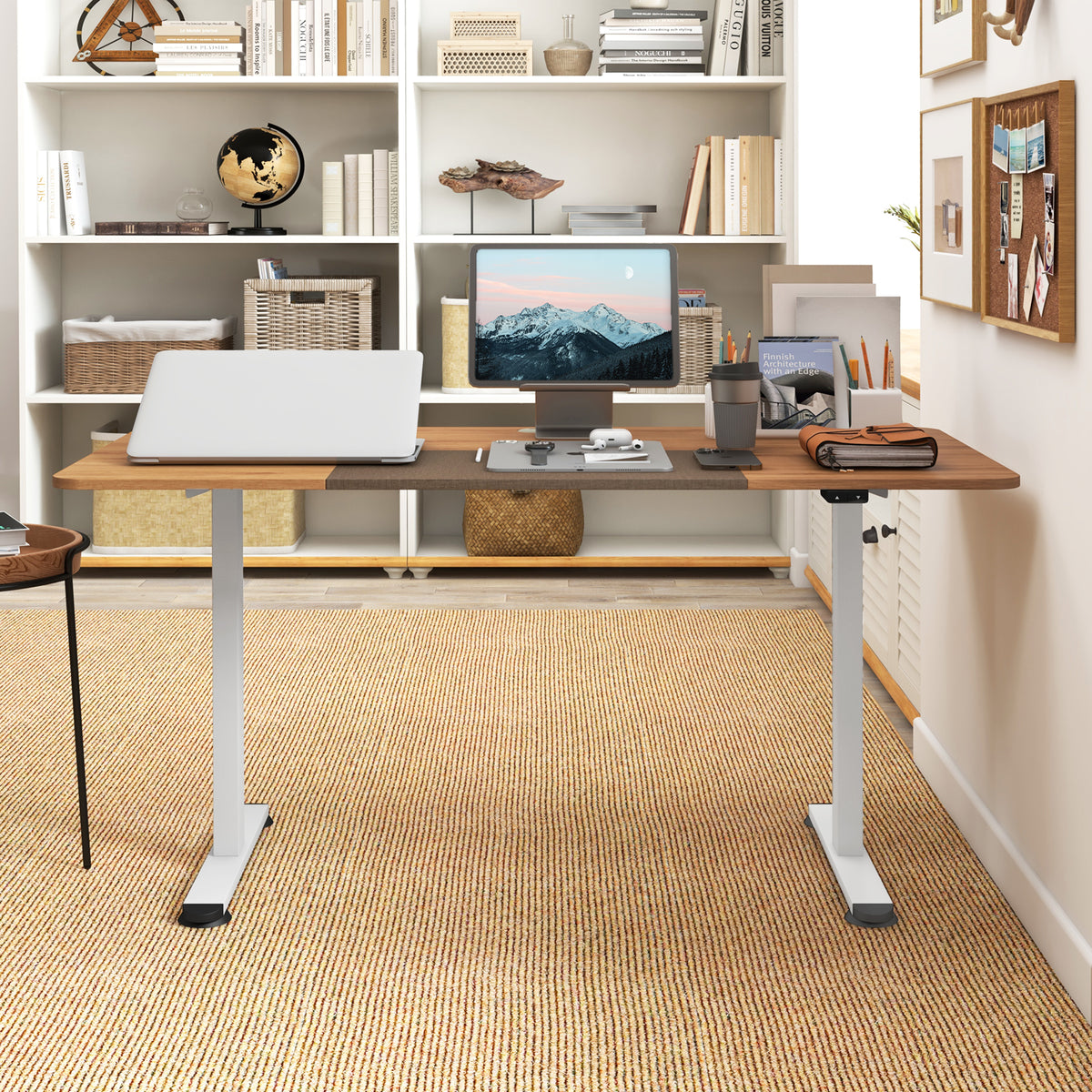55 Inch Electric Standing Desk Adjustable with Cable Management Hole-Beige-Standing Desks-DECOROLALA