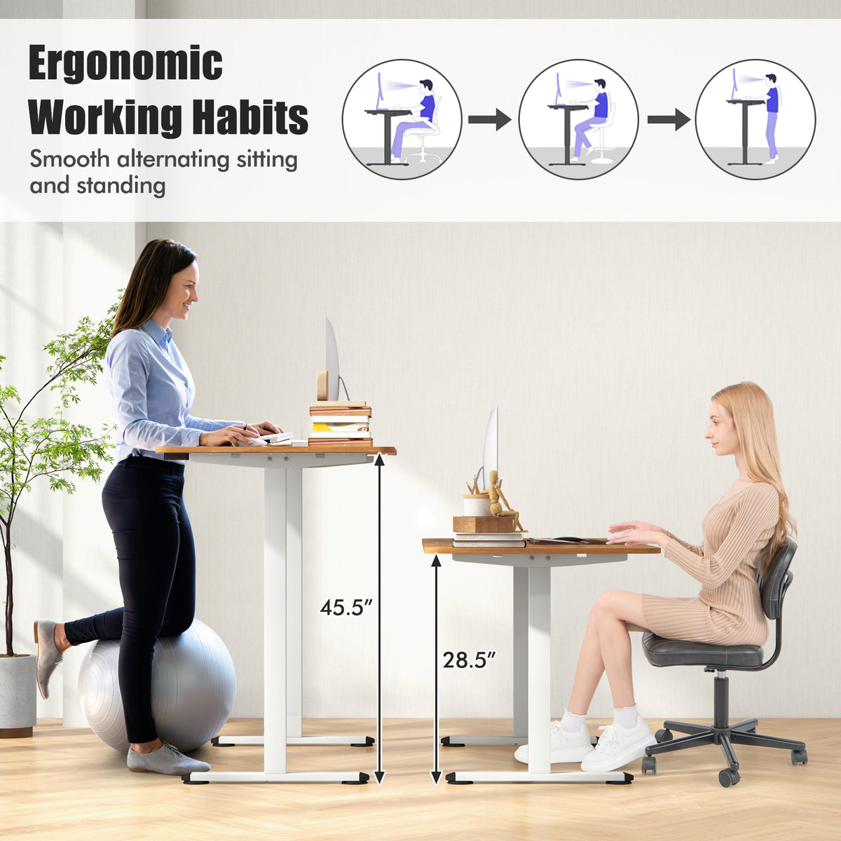 55 Inch Electric Standing Desk Adjustable with Cable Management Hole-Beige-Standing Desks-DECOROLALA