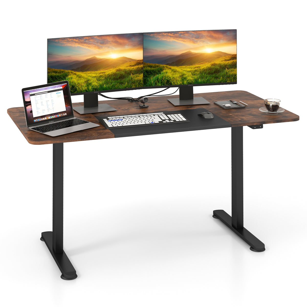 55 Inch Electric Standing Desk Adjustable with Cable Management Hole-Brown-Standing Desks-DECOROLALA