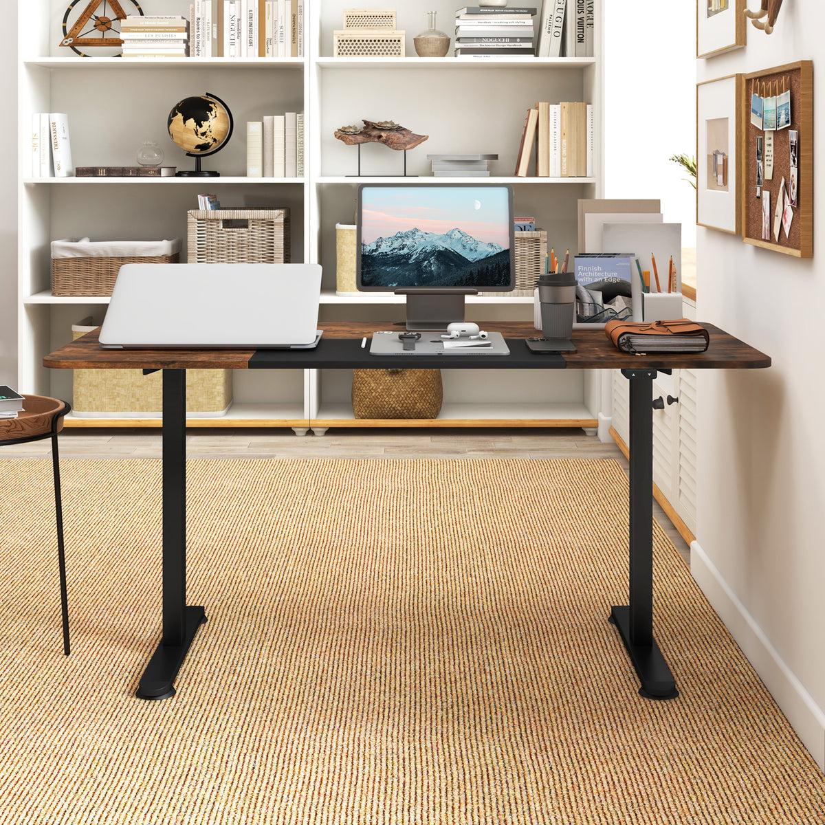 55 Inch Electric Standing Desk Adjustable with Cable Management Hole-Brown-Standing Desks-DECOROLALA