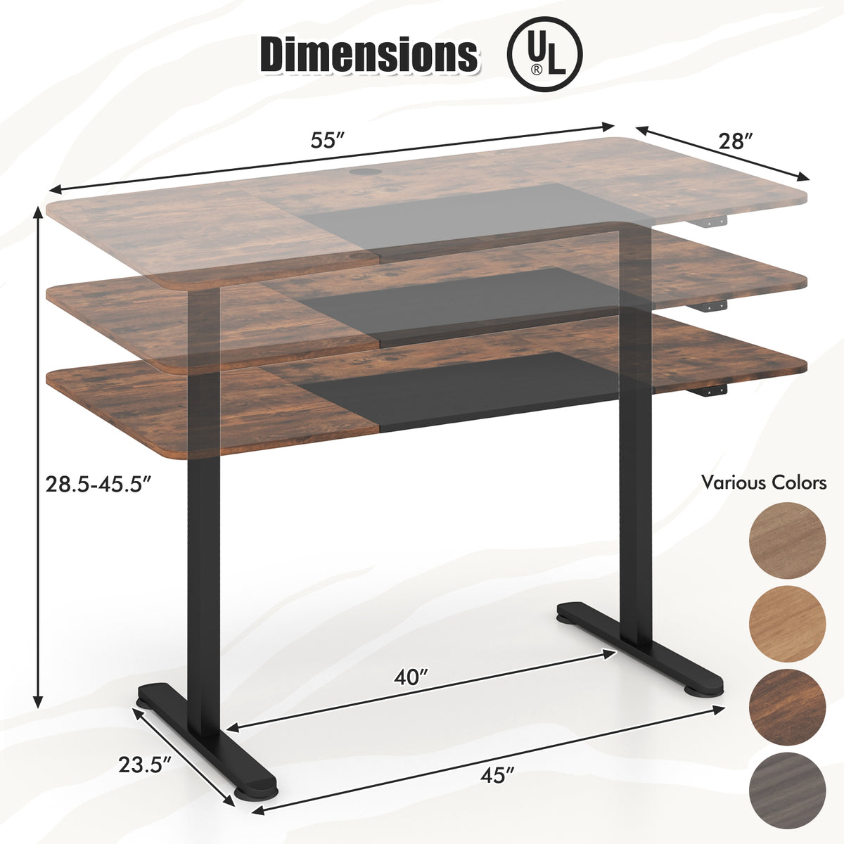 55 Inch Electric Standing Desk Adjustable with Cable Management Hole-Brown-Standing Desks-DECOROLALA