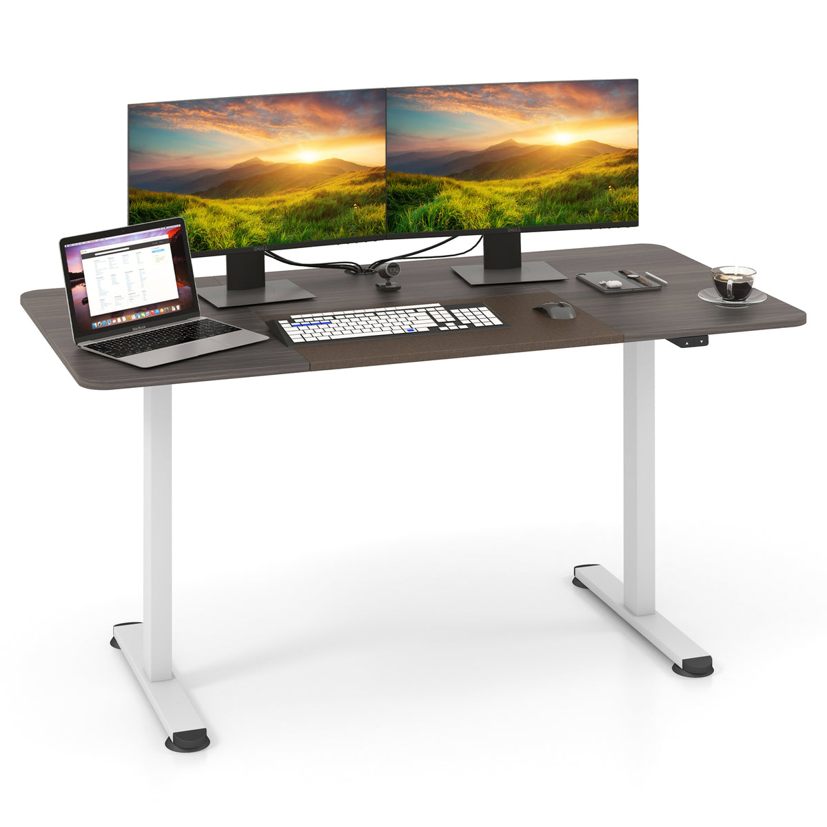 55 Inch Electric Standing Desk Adjustable with Cable Management Hole-Gray-Standing Desks-DECOROLALA
