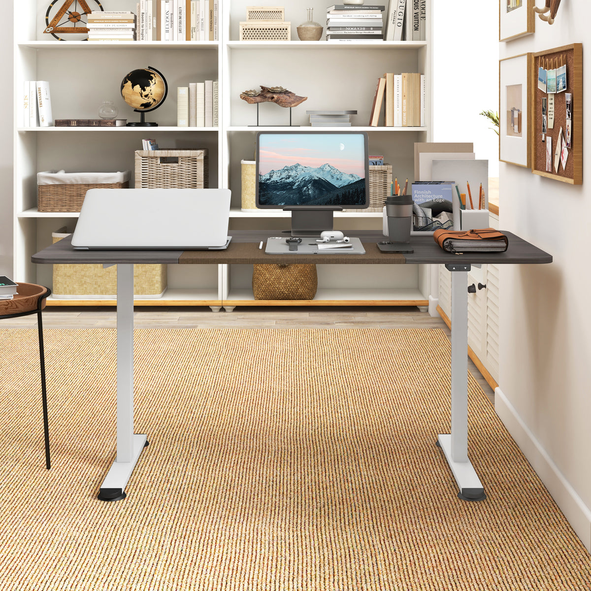 55 Inch Electric Standing Desk Adjustable with Cable Management Hole-Gray-Standing Desks-DECOROLALA