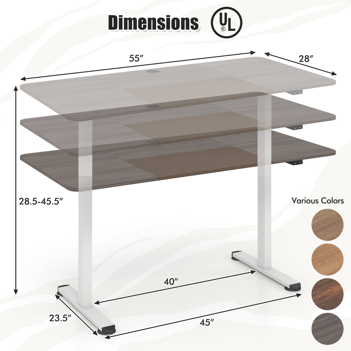 55 Inch Electric Standing Desk Adjustable with Cable Management Hole-Gray-Standing Desks-DECOROLALA