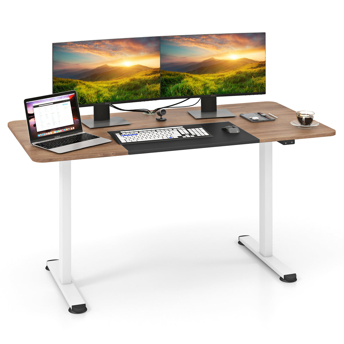 55 Inch Electric Standing Desk Adjustable with Cable Management Hole-Natural-Standing Desks-DECOROLALA