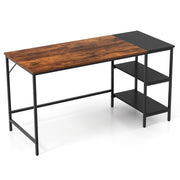 55 Inch Modern Industrial Style Study Writing Desk with 2 Storage Shelves-Brown-Computer Desks-DECOROLALA