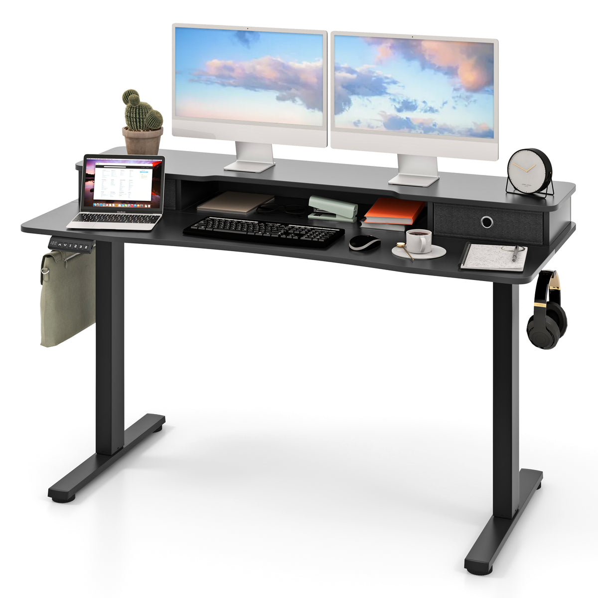 55 Inch x 24 Inch Height Adjustable Electric Standing Desk with 2 Drawers-Black-Standing Desks-DECOROLALA