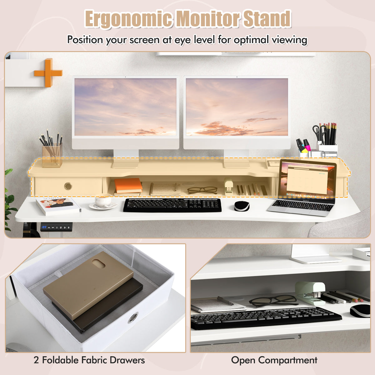 55 Inch x 24 Inch Height Adjustable Electric Standing Desk with 2 Drawers-White-Standing Desks-DECOROLALA