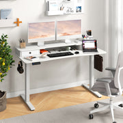 55 Inch x 24 Inch Height Adjustable Electric Standing Desk with 2 Drawers-White-Standing Desks-DECOROLALA