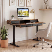 55 Inch x 27 Inch Electric Standing Desk with Drawers-Rustic Brown-Standing Desks-DECOROLALA