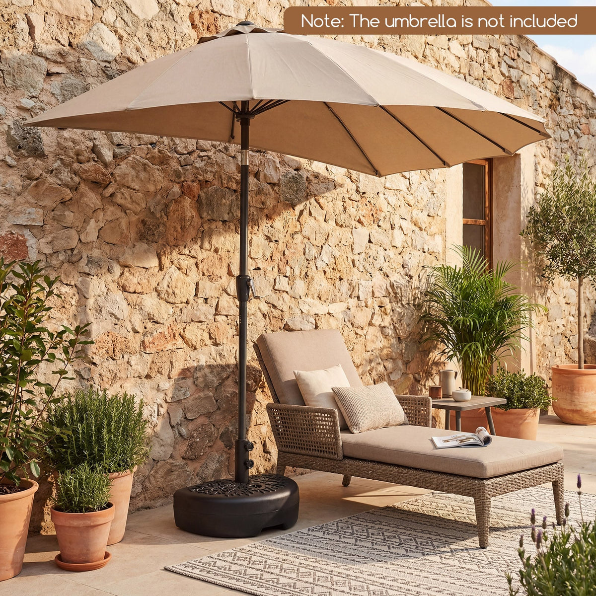 55 LBS Half Round Patio Umbrella Base for Deck Lawn Poolside-Black-Outdoor Umbrella Bases-DECOROLALA