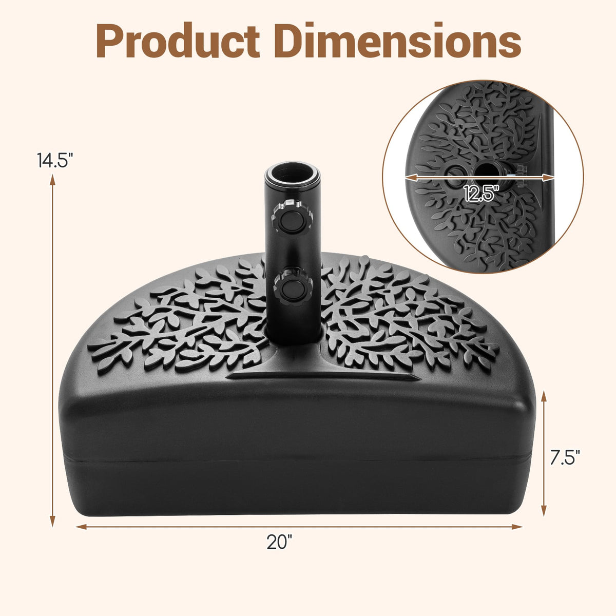 55 LBS Half Round Patio Umbrella Base for Deck Lawn Poolside-Black-Outdoor Umbrella Bases-DECOROLALA