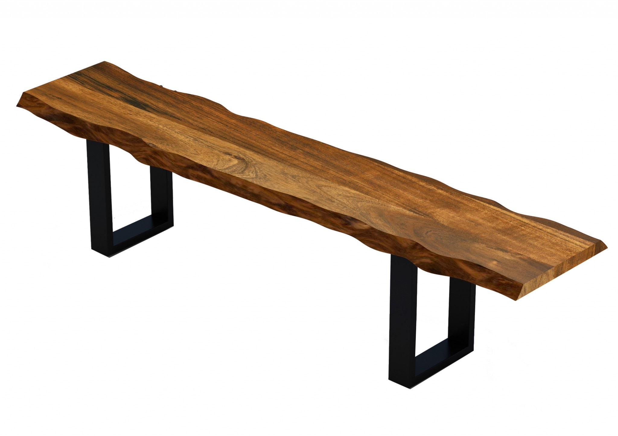 55" Live Edge Acacia Wood Bench With Black Metal Legs-Outdoor Benches-DECOROLALA