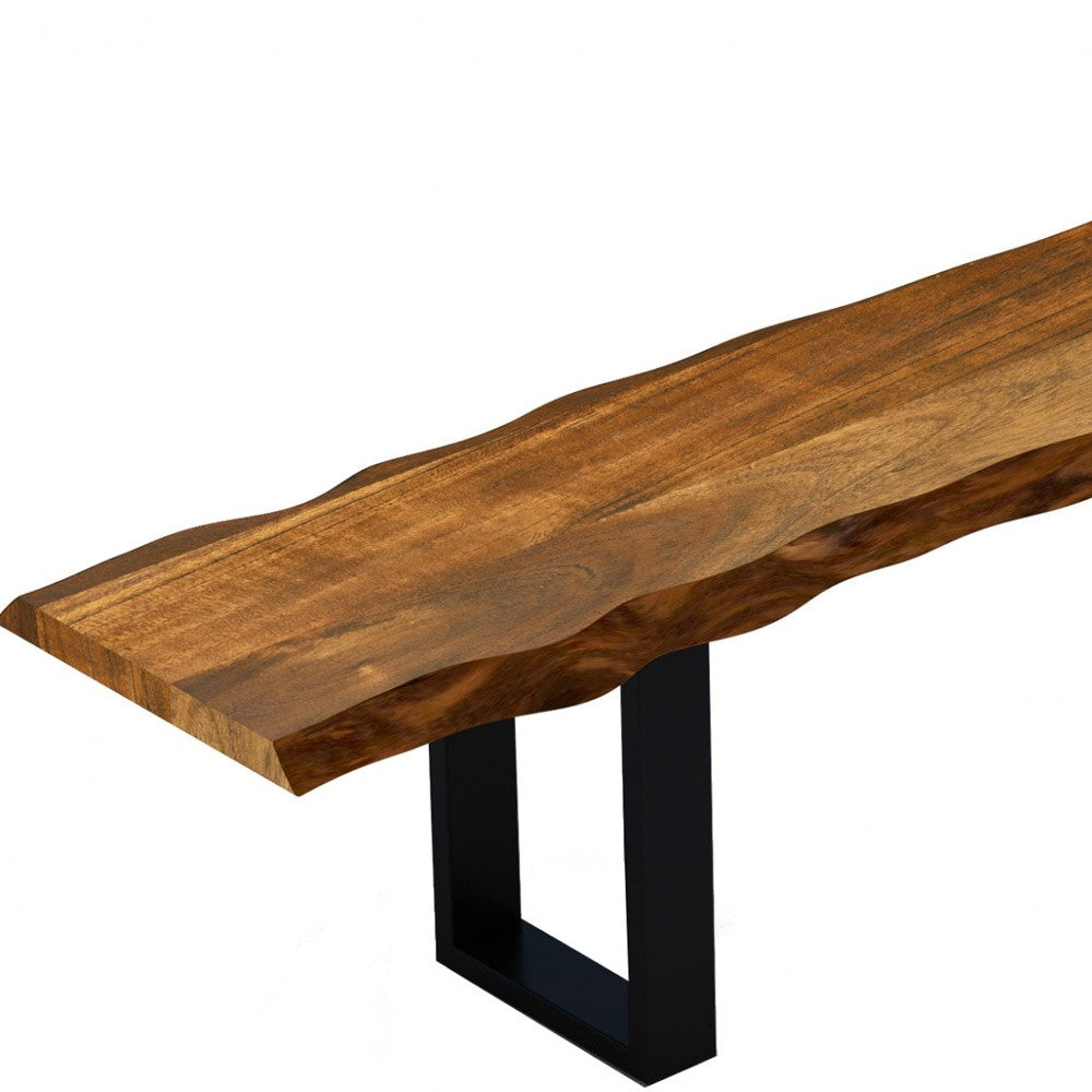 55" Live Edge Acacia Wood Bench With Black Metal Legs-Outdoor Benches-DECOROLALA