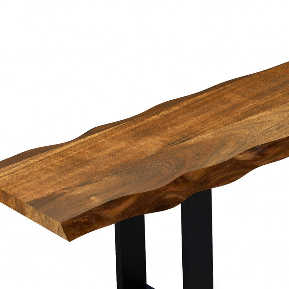 55" Live Edge Acacia Wood Bench With Black Metal Legs-Outdoor Benches-DECOROLALA