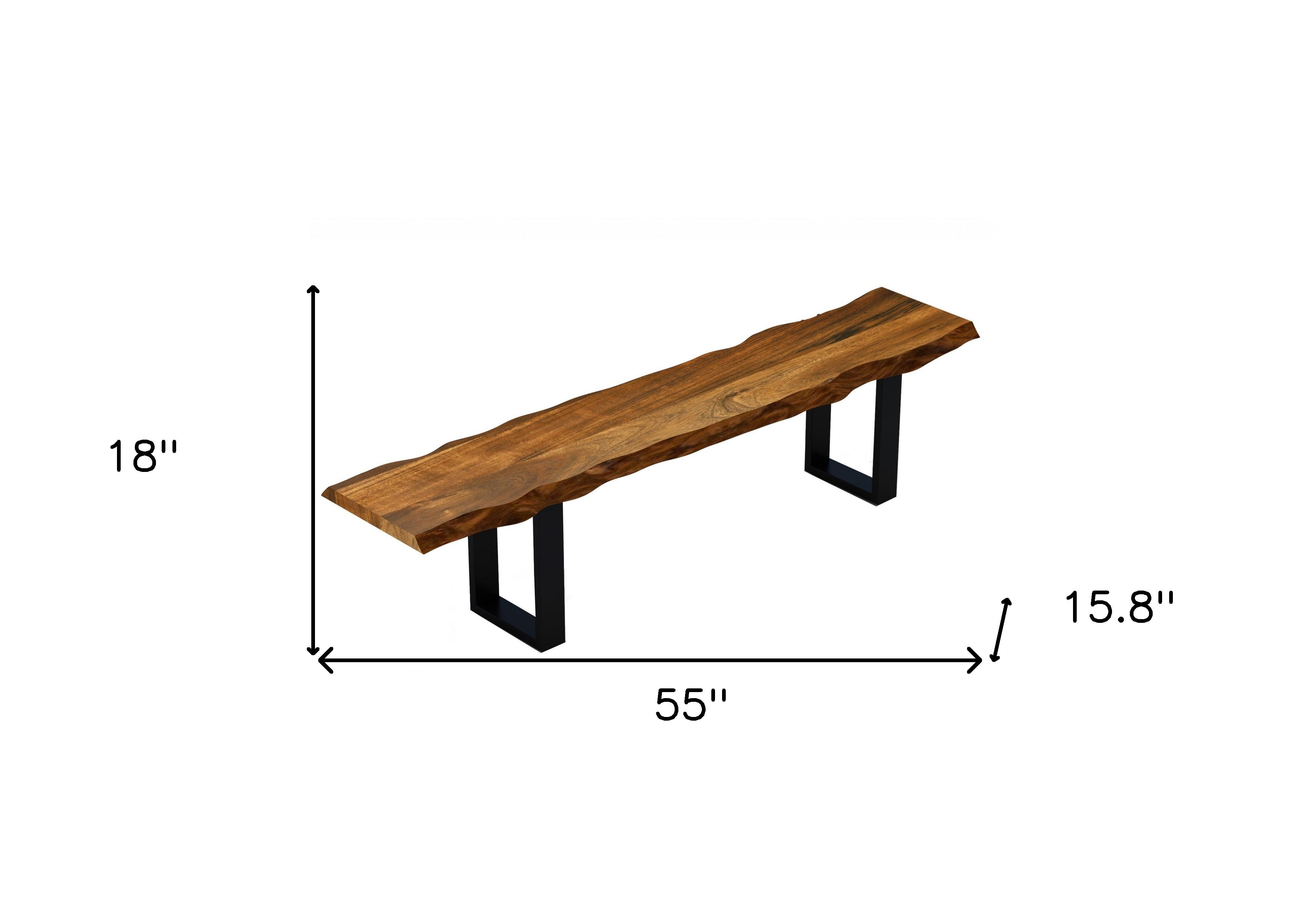 55" Live Edge Acacia Wood Bench With Black Metal Legs-Outdoor Benches-DECOROLALA