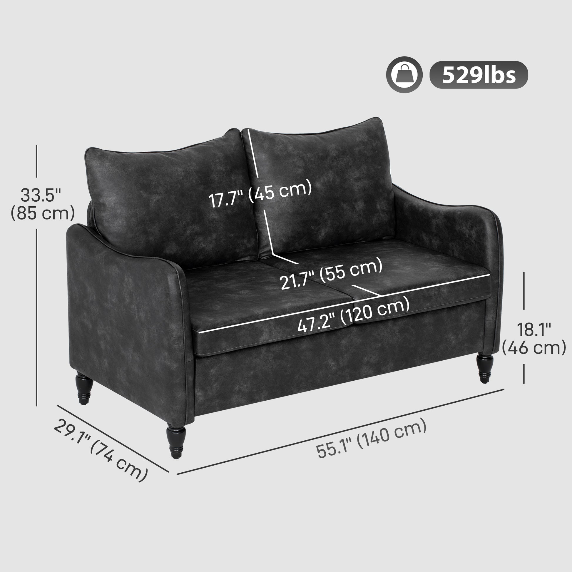 55" Loveseat Sofa Grey PU Leather-DECOROLALA