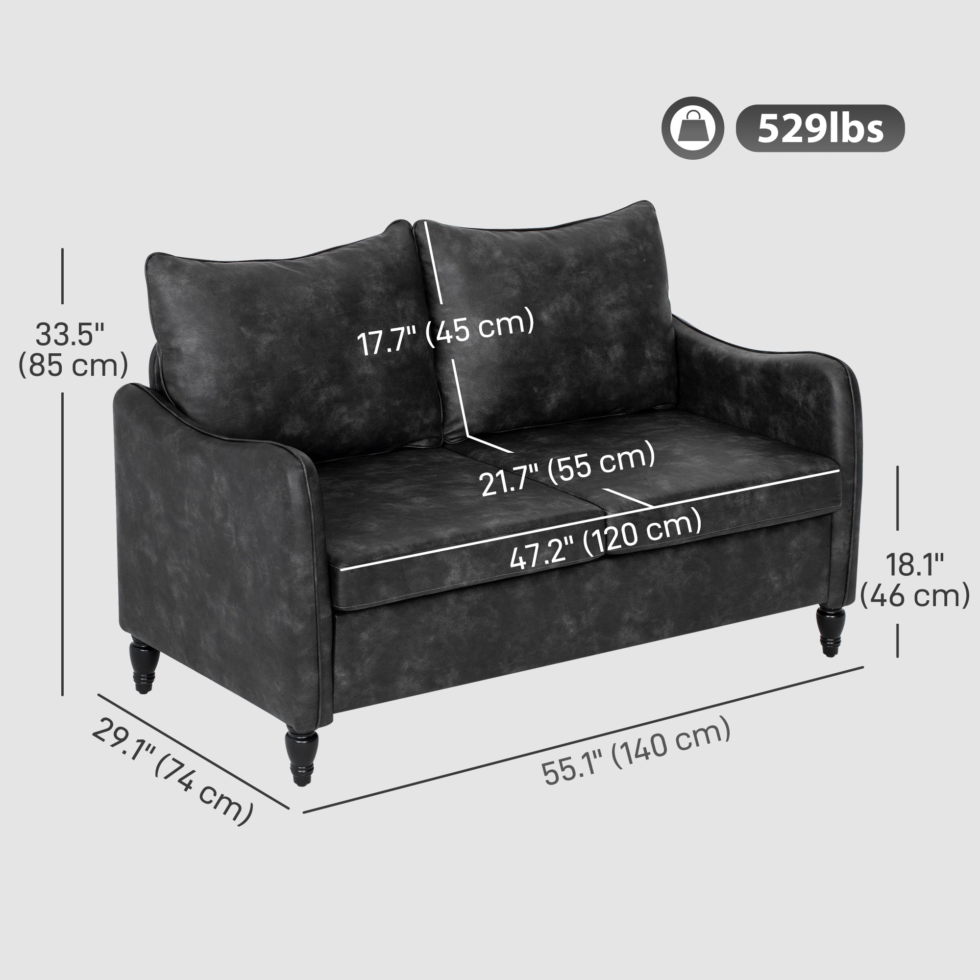55" Loveseat Sofa Grey PU Leather-DECOROLALA