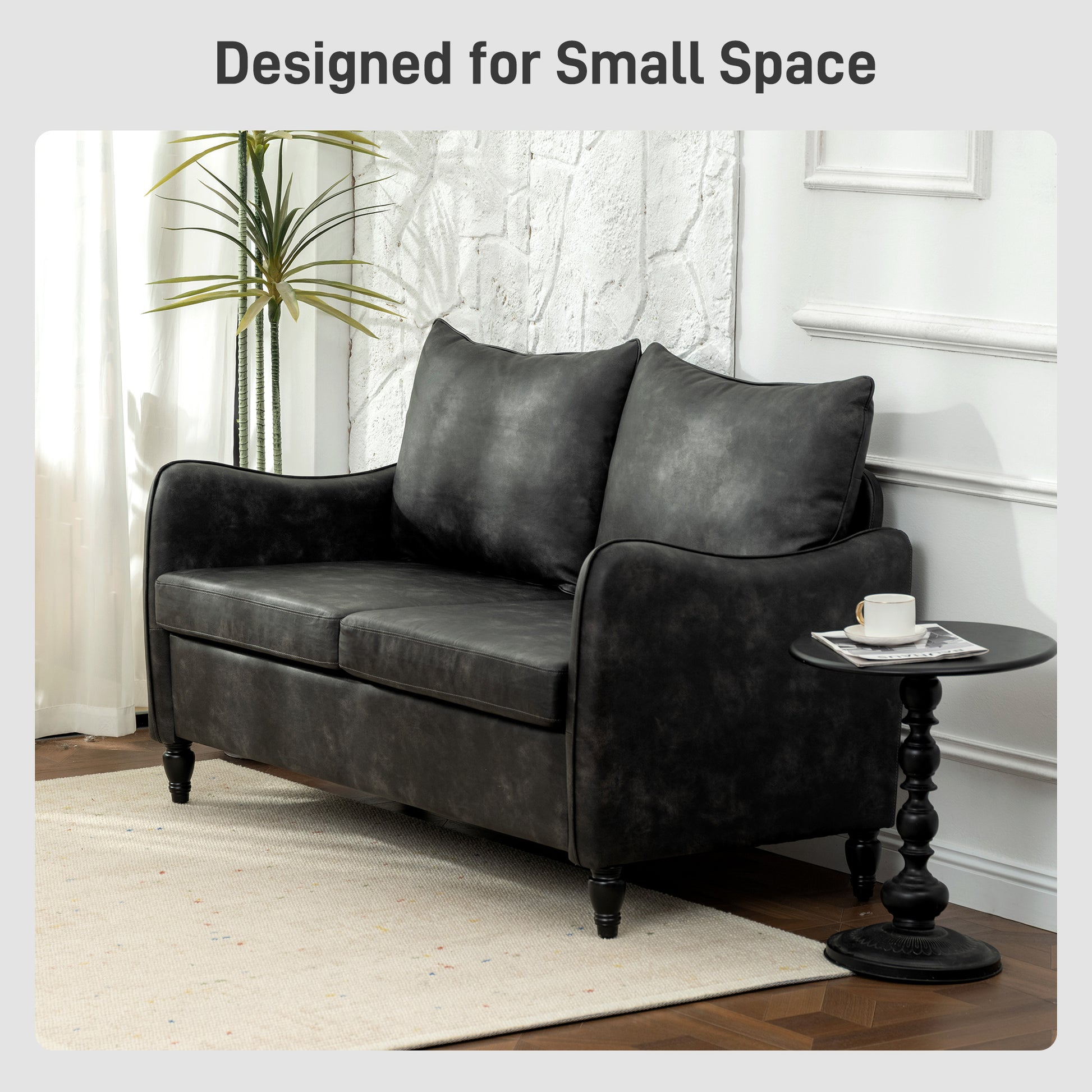 55" Loveseat Sofa Grey PU Leather-DECOROLALA