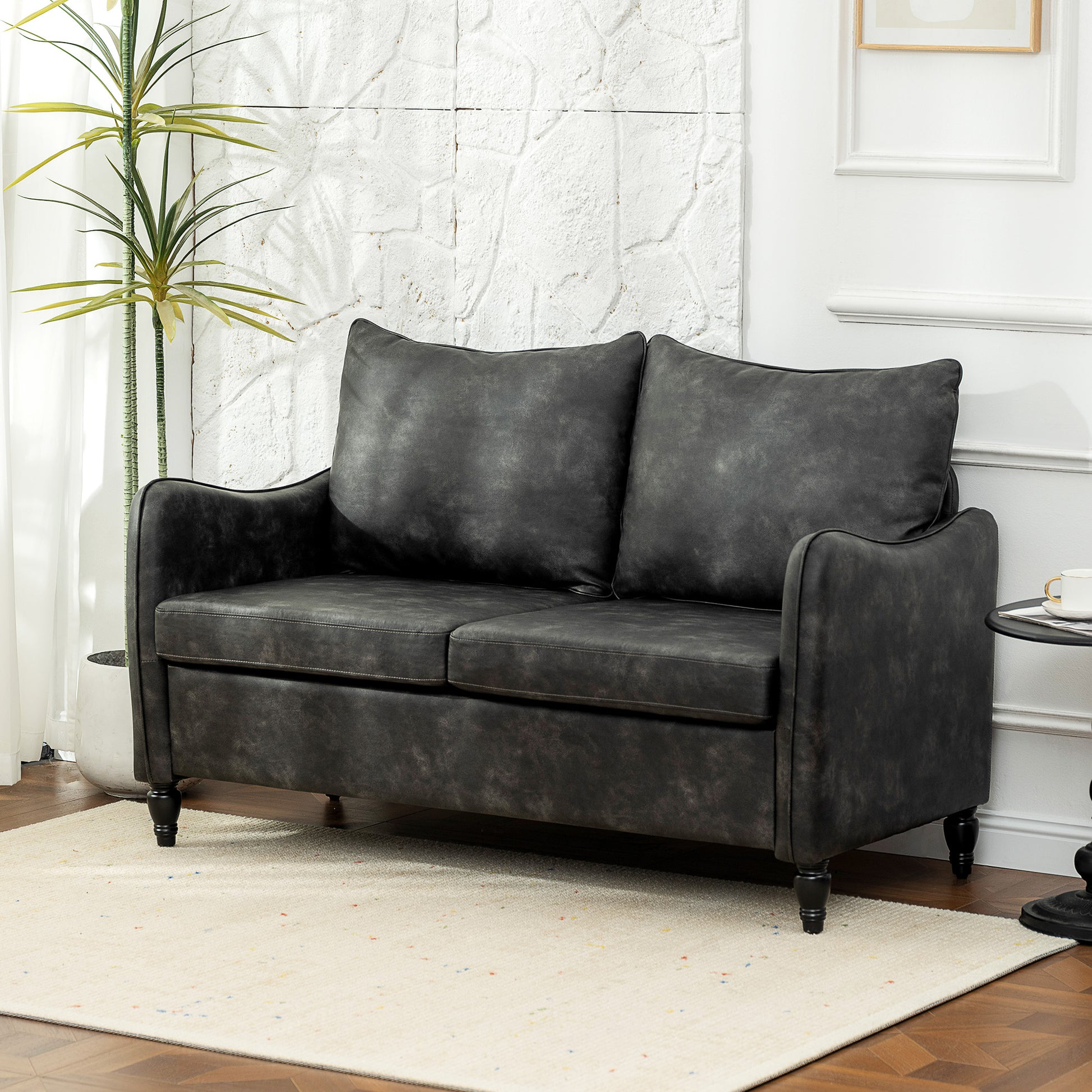 55" Loveseat Sofa Grey PU Leather-DECOROLALA
