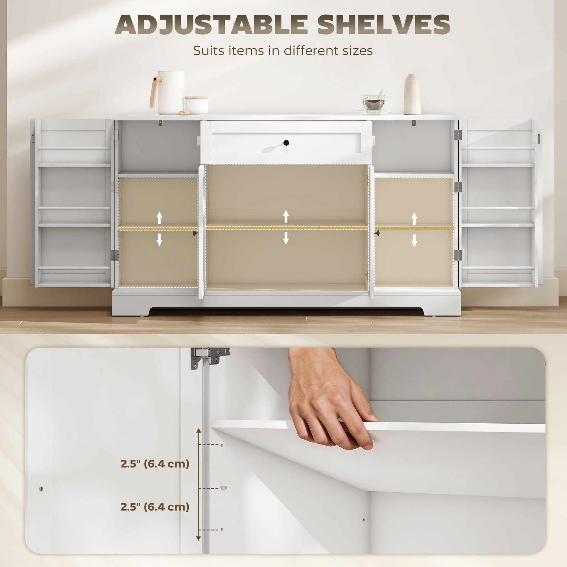 55" Modern Kitchen Sideboard Buffet Cabinet - White-DECOROLALA