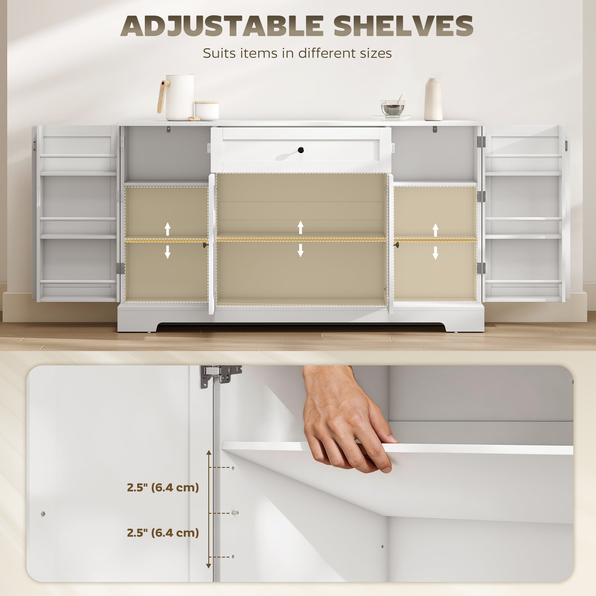 55" Modern Kitchen Sideboard Buffet Cabinet - White-DECOROLALA