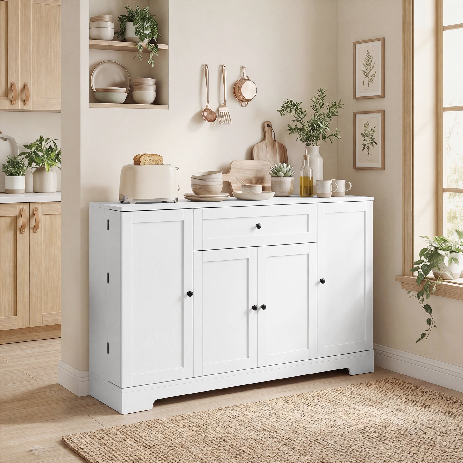 55" Modern Kitchen Sideboard Buffet Cabinet - White-DECOROLALA