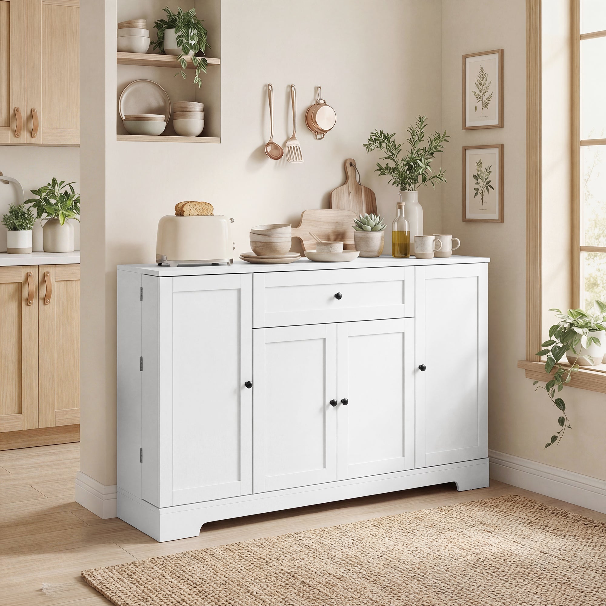 55" Modern Kitchen Sideboard Buffet Cabinet - White-DECOROLALA