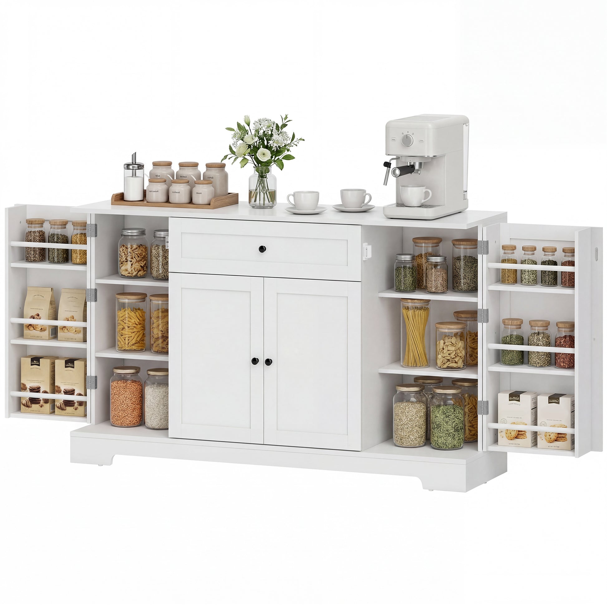 55" Modern Kitchen Sideboard Buffet Cabinet - White-DECOROLALA