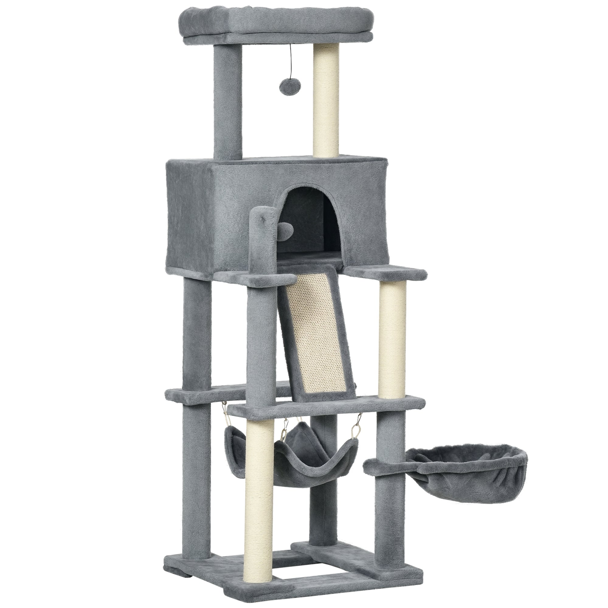 55" Multi-Level Cat Tree with Condo and Scratching Posts - Grey-Cats-DECOROLALA