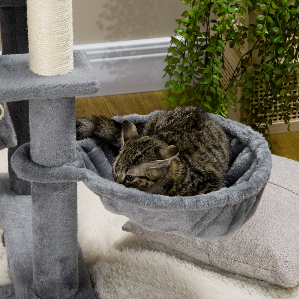 55" Multi-Level Cat Tree with Condo and Scratching Posts - Grey-Cats-DECOROLALA