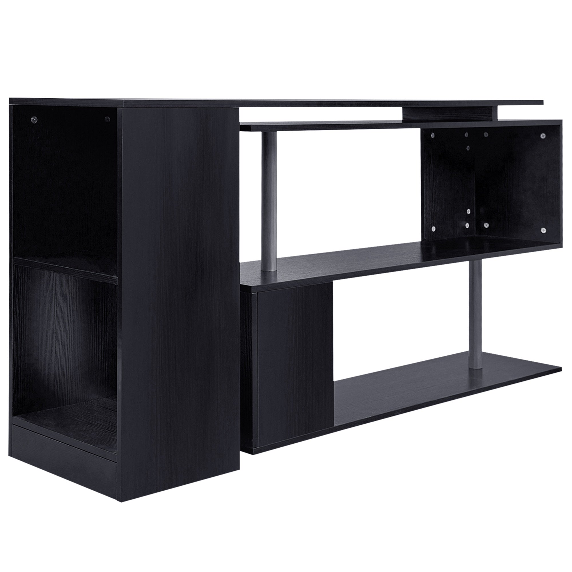 55" Rotating L-Shaped Computer Desk with Shelves - Black-Office Products > Office Furniture > Office Desks & Work Stations > Computer Desks-DECOROLALA