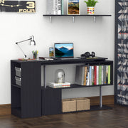55" Rotating L-Shaped Computer Desk with Shelves - Black-Office Products > Office Furniture > Office Desks & Work Stations > Computer Desks-DECOROLALA