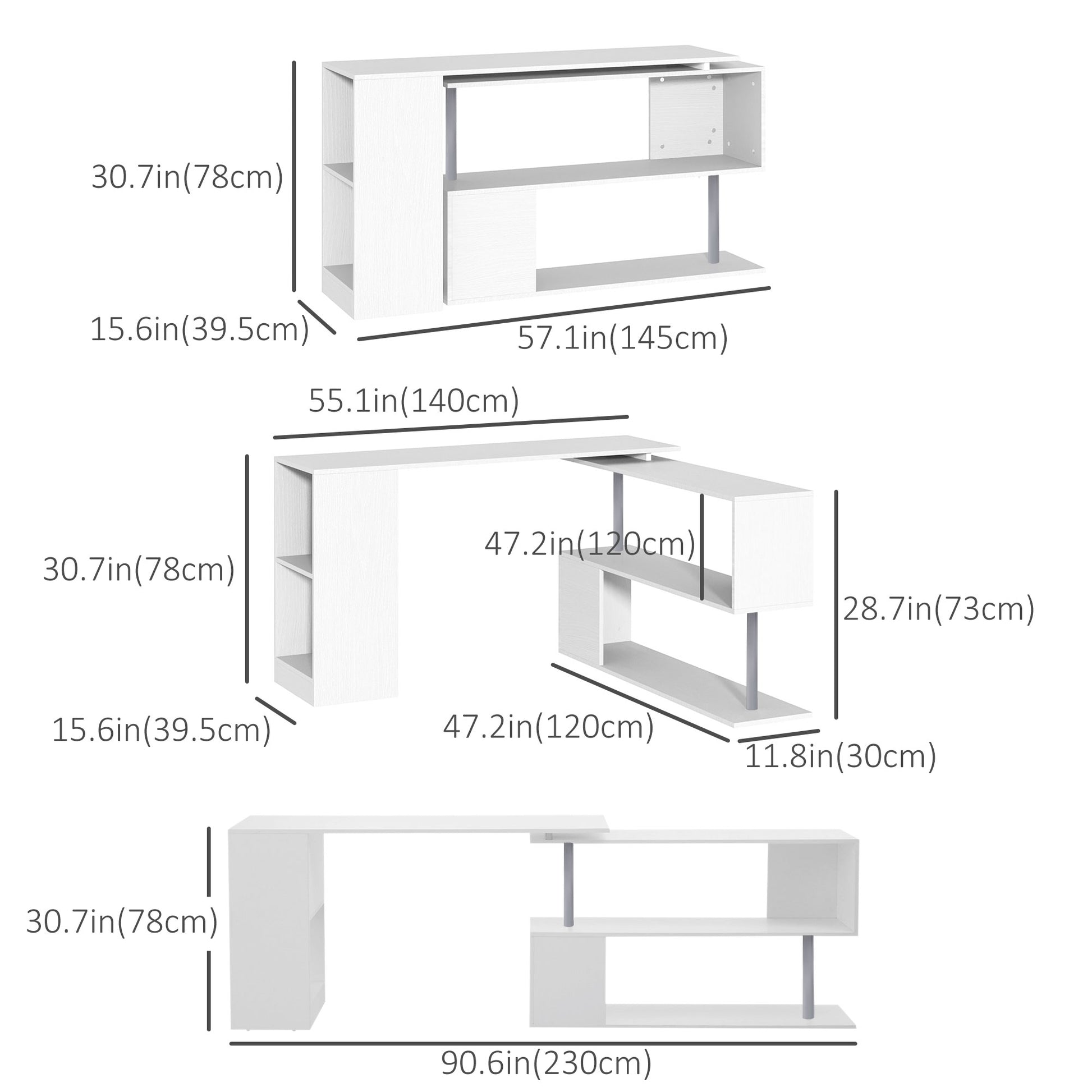 55" Rotating L-Shaped Corner Computer Desk - White-Office Products > Office Furniture > Office Desks & Work Stations > Writing Desks-DECOROLALA