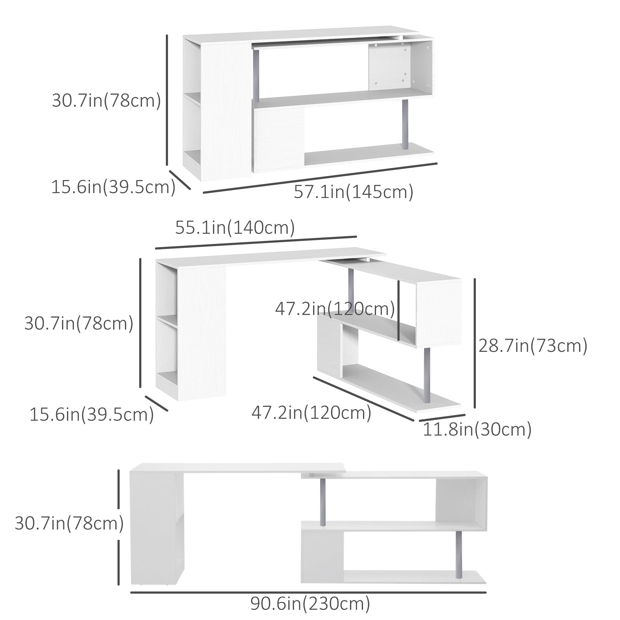 55" Rotating L-Shaped Corner Computer Desk - White-Office Products > Office Furniture > Office Desks & Work Stations > Writing Desks-DECOROLALA