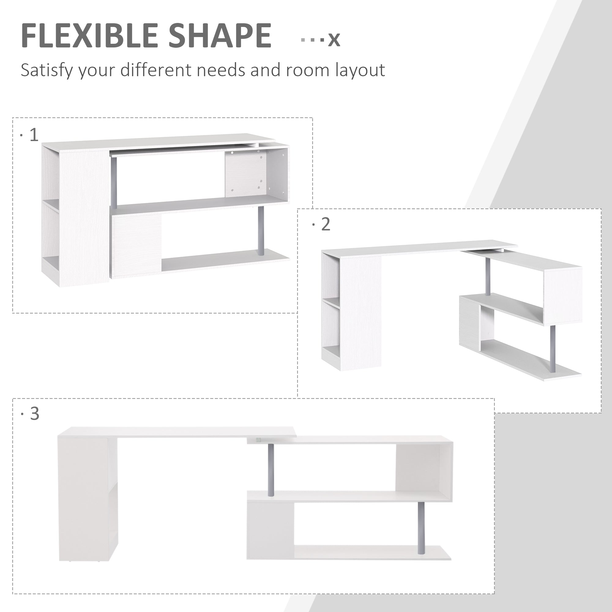 55" Rotating L-Shaped Corner Computer Desk - White-Office Products > Office Furniture > Office Desks & Work Stations > Writing Desks-DECOROLALA