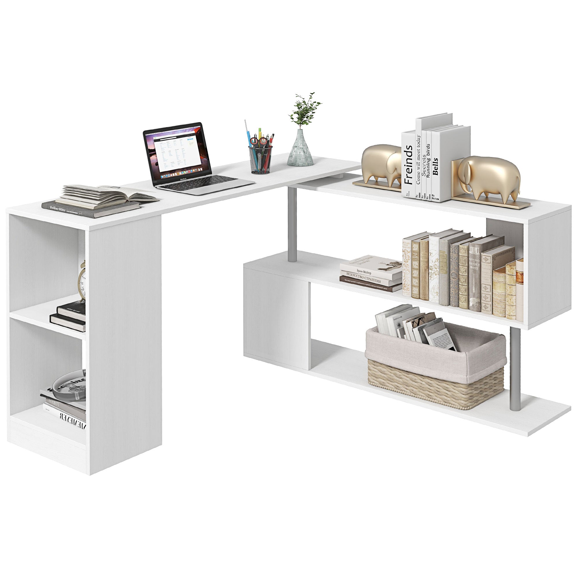 55" Rotating L-Shaped Corner Computer Desk - White-Office Products > Office Furniture > Office Desks & Work Stations > Writing Desks-DECOROLALA