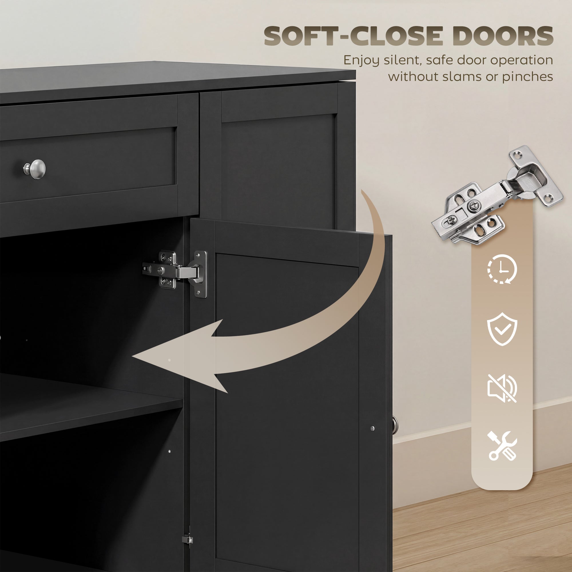 55" Sideboard Kitchen Storage Cabinet with Door Racks - Black-DECOROLALA