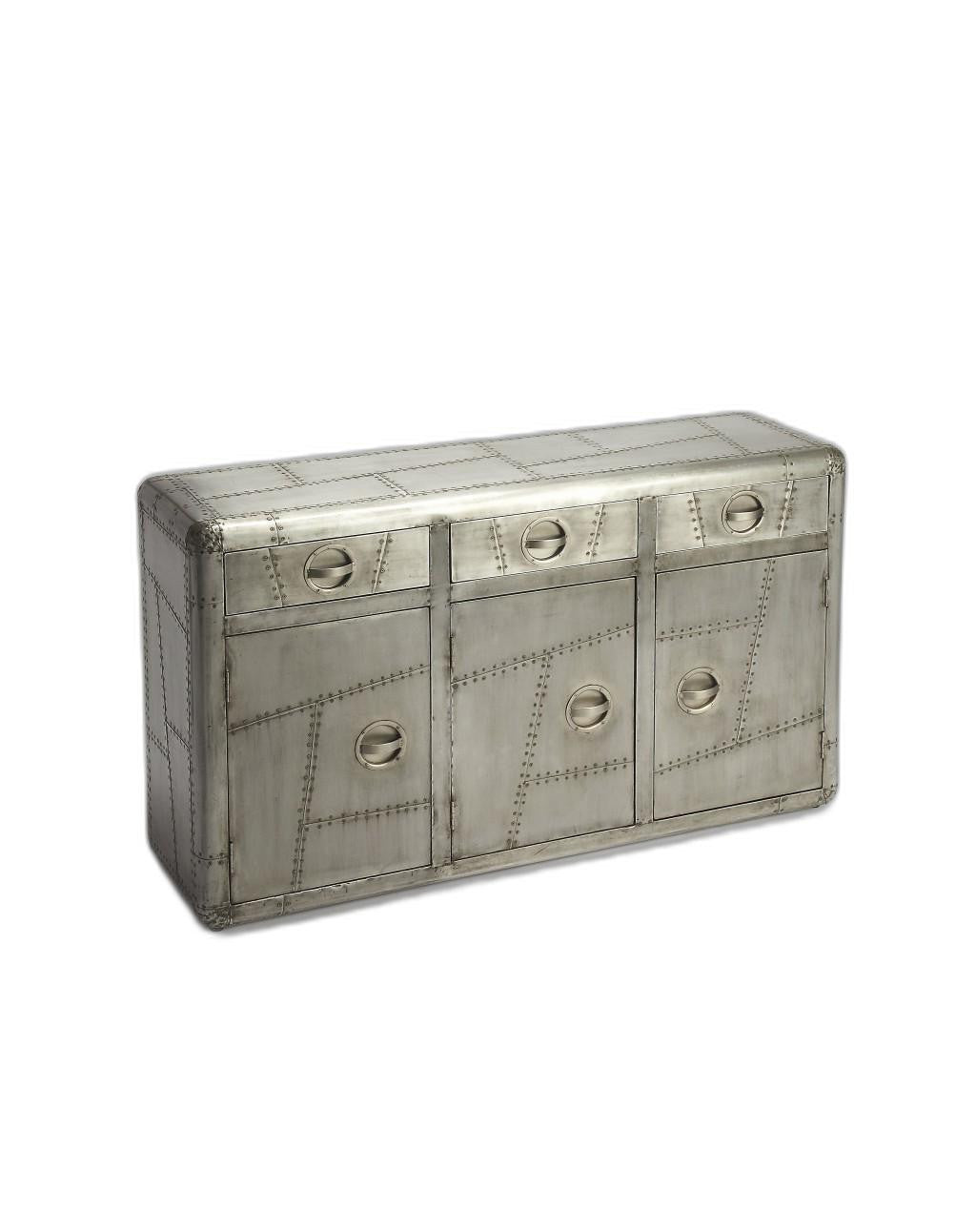 55" Silver Steel Console Accent Cabinet With Three Drawers-Cabinets-DECOROLALA