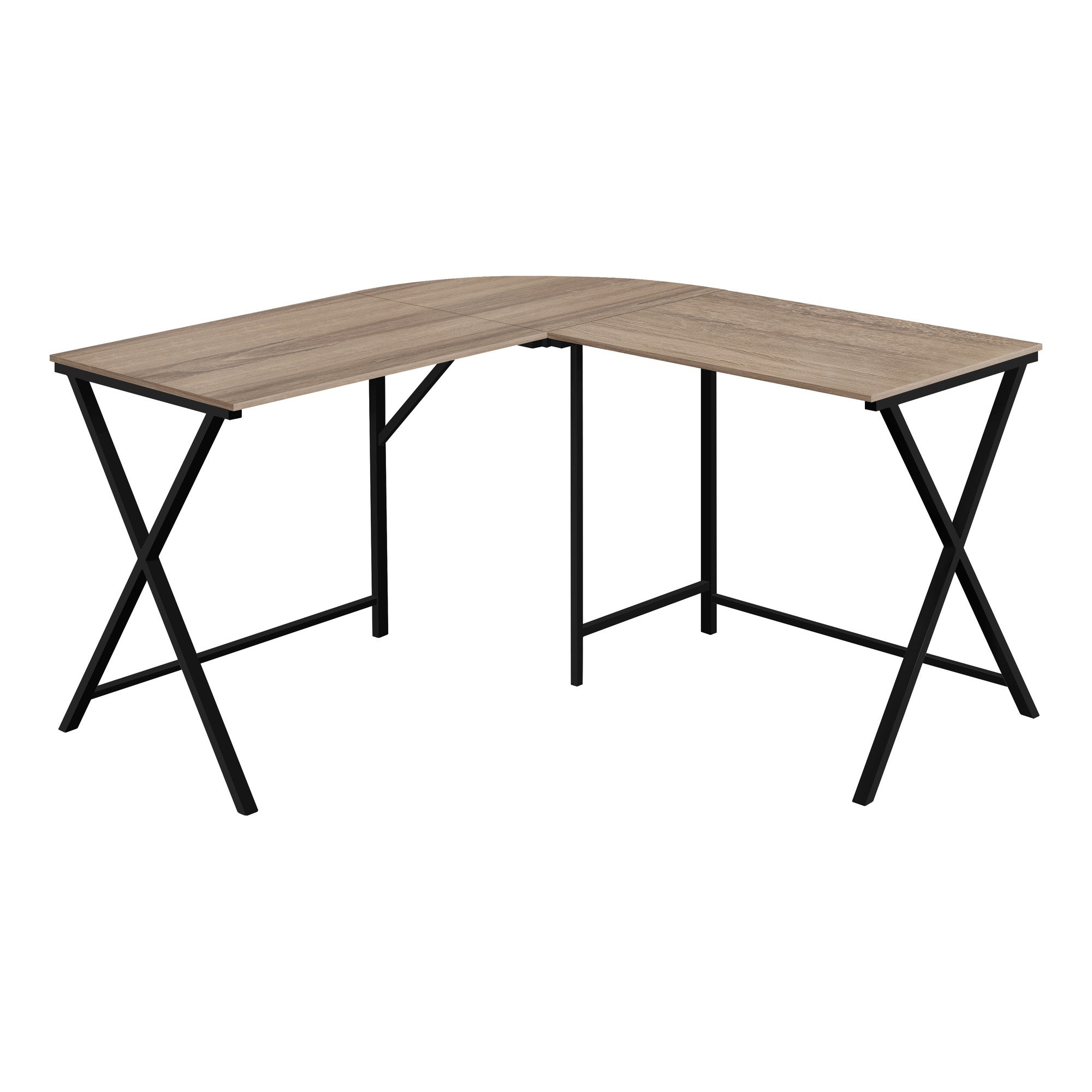 55" Taupe and Black L Shape Computer Desk-Desks-DECOROLALA
