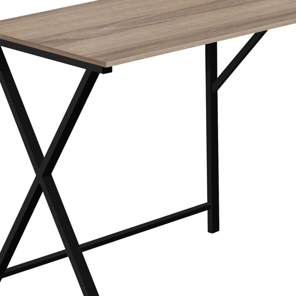 55" Taupe and Black L Shape Computer Desk-Desks-DECOROLALA