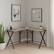 55" Taupe and Black L Shape Computer Desk-Desks-DECOROLALA