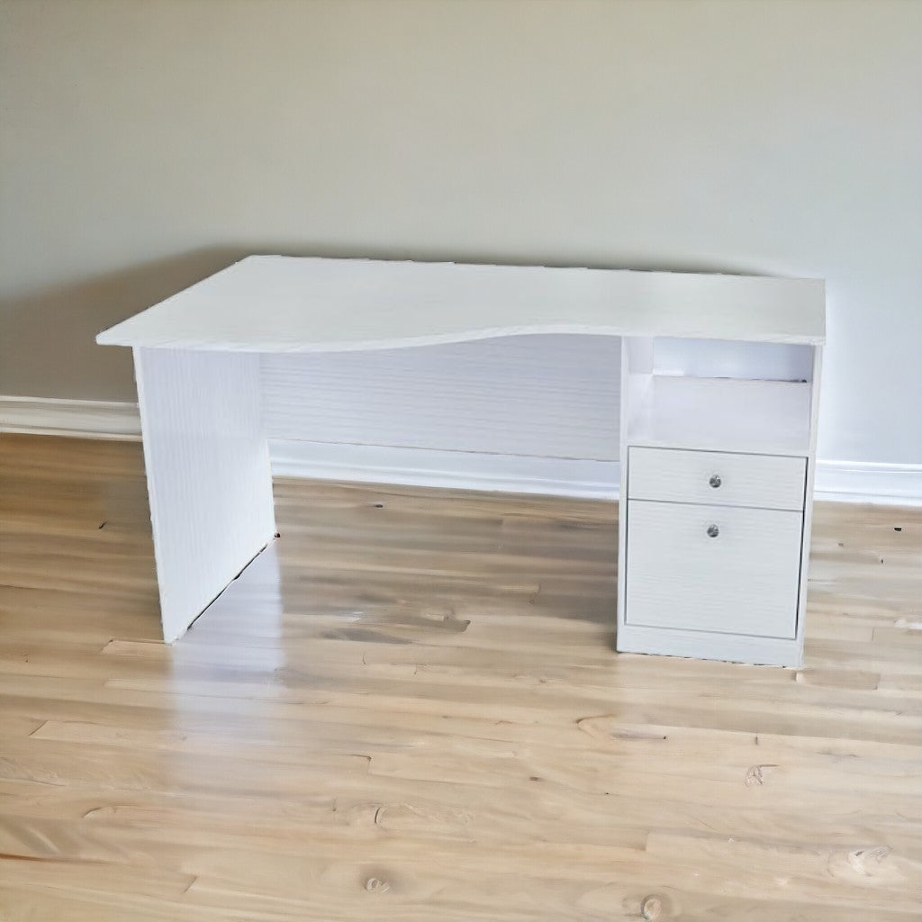 55" White Computer Desk With Two Drawers-Desks-DECOROLALA