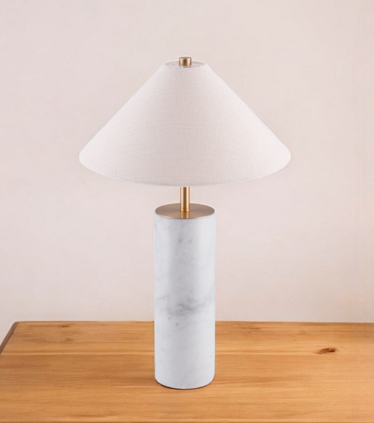 55" White Metal Bedside Table Lamp With Beige Empire Shade-Table Lamps-DECOROLALA