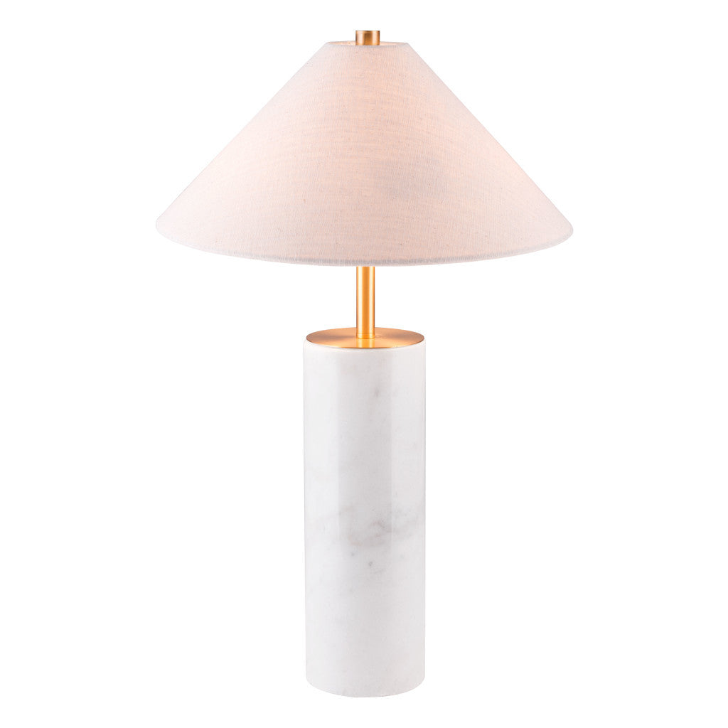 55" White Metal Bedside Table Lamp With Beige Empire Shade-Table Lamps-DECOROLALA