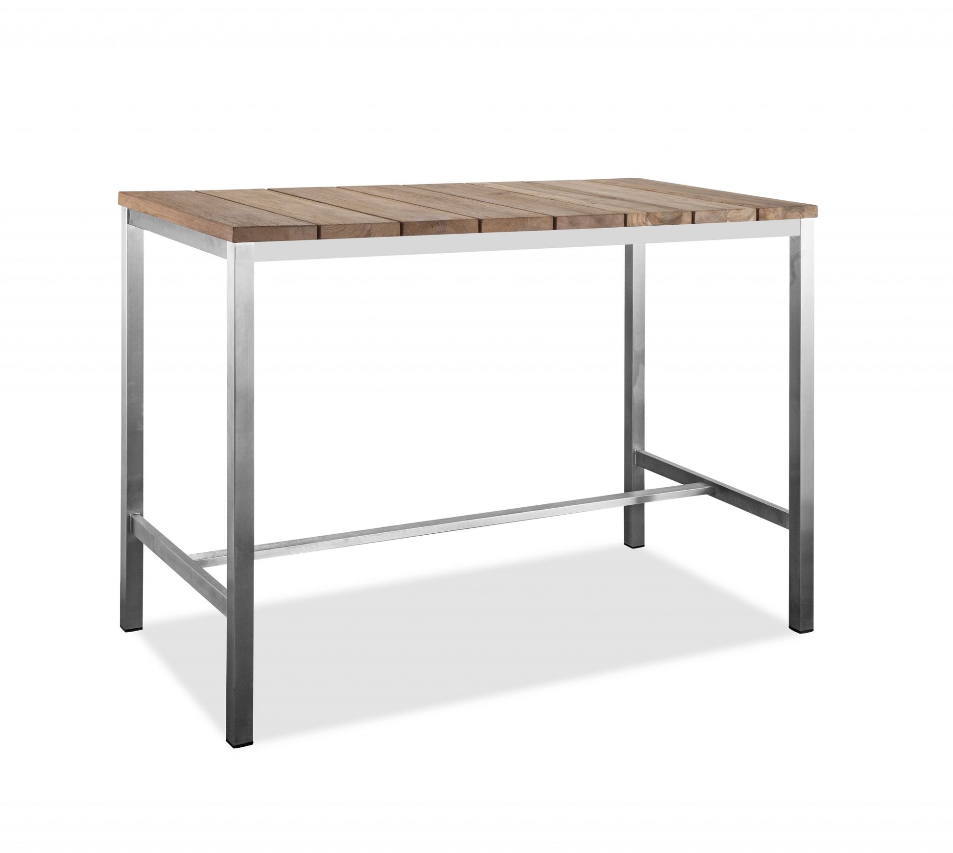 55" Wood Brown And Silver Solid Wood And Stainless Steel Dining Table-Dining Tables-DECOROLALA
