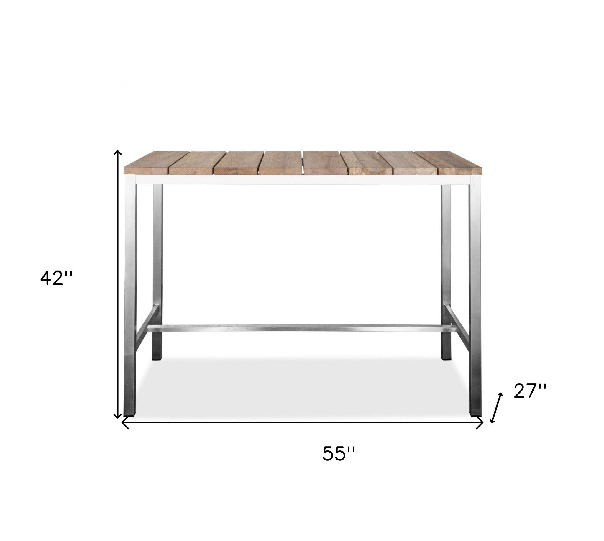 55" Wood Brown And Silver Solid Wood And Stainless Steel Dining Table-Dining Tables-DECOROLALA