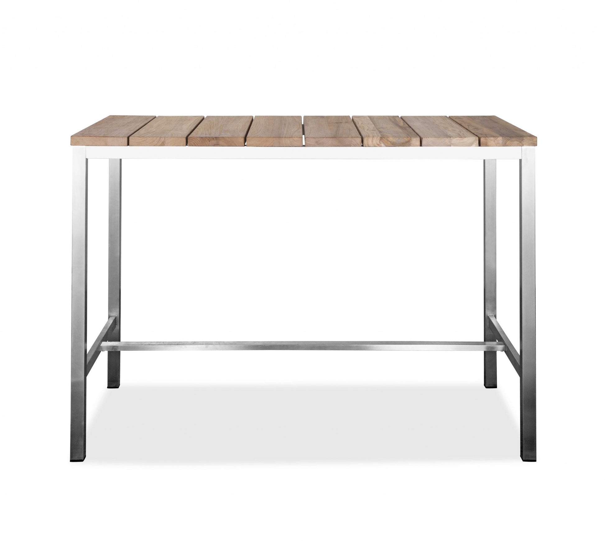 55" Wood Brown And Silver Solid Wood And Stainless Steel Dining Table-Dining Tables-DECOROLALA